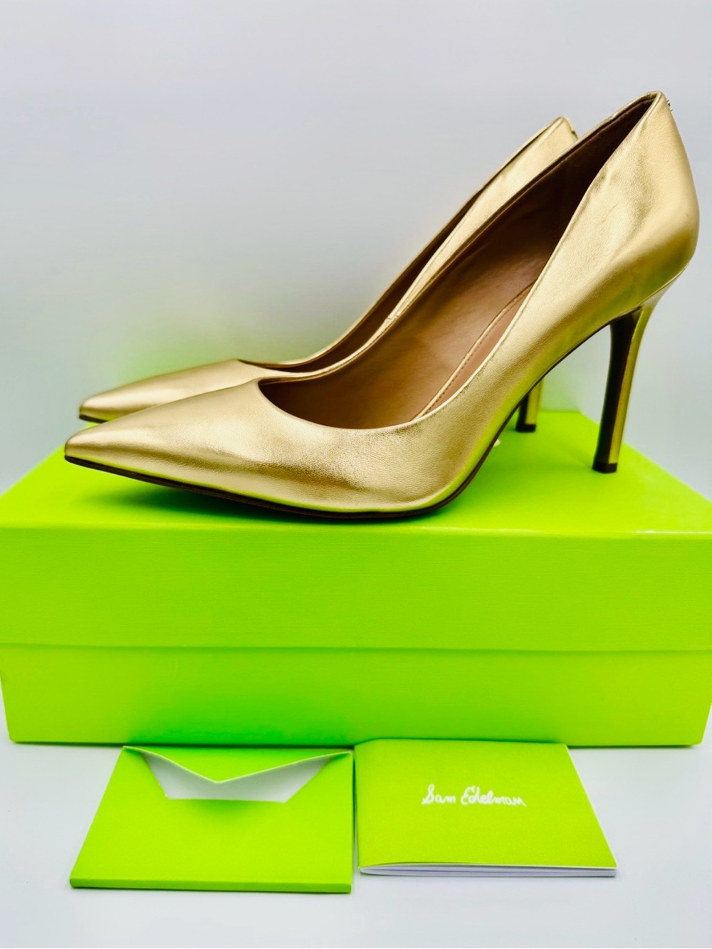 Sam Edelman Hazel Metallic Amber Gold Leather Pointed Toe Pumps Size 11 M NWT